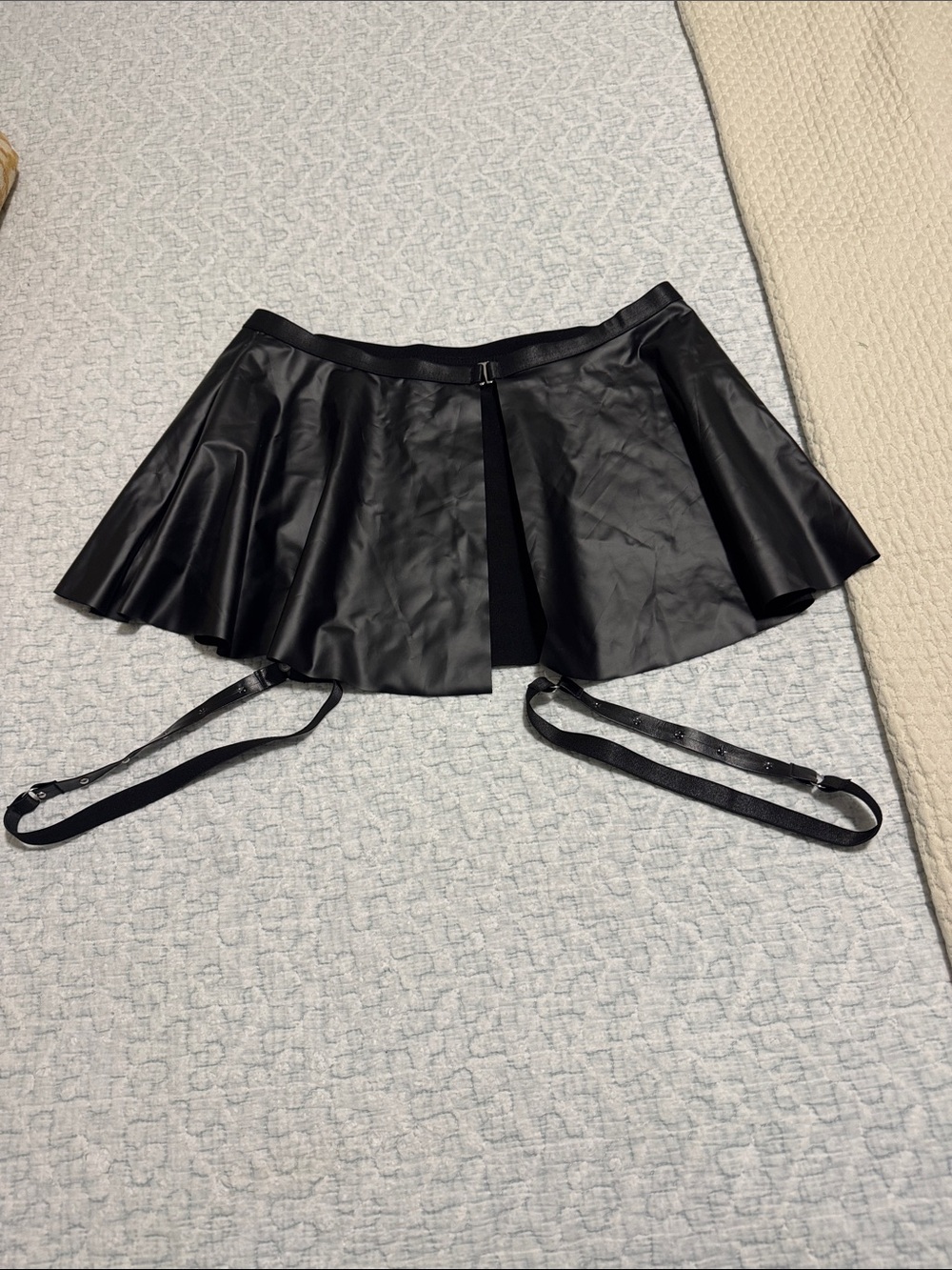 Nwot Black Faux open Leather Mini Skirt with Garter Straps